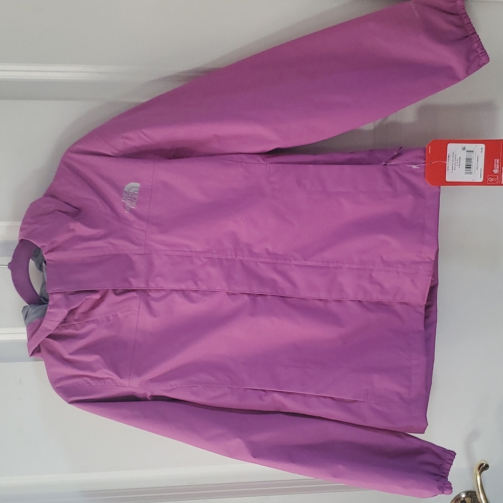 NWT north face girls resolve reflective purple rain jacket S 7/8